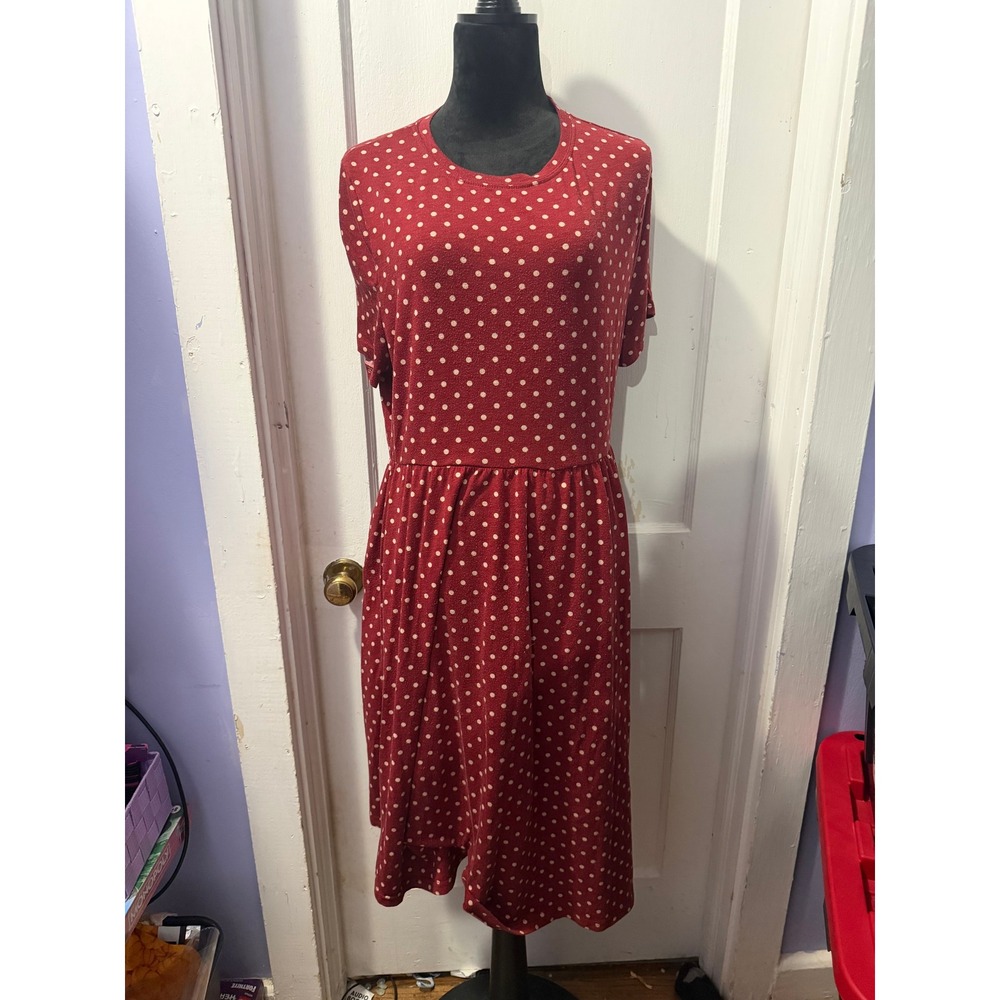 SHEIN Burgundy Polkadot Empire Waist Short Sleeve Dress 2X Plus Size Burgundy